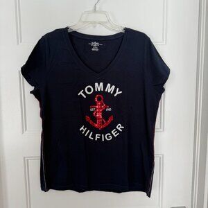 Vintage - Tommy Hilfiger - Navy tee with sequin anchor detail - XL